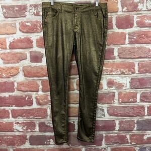 Bisou Bisou Pants Women's 12 Gold Black Jeans Look Lightweight Pocketed Slim Leg